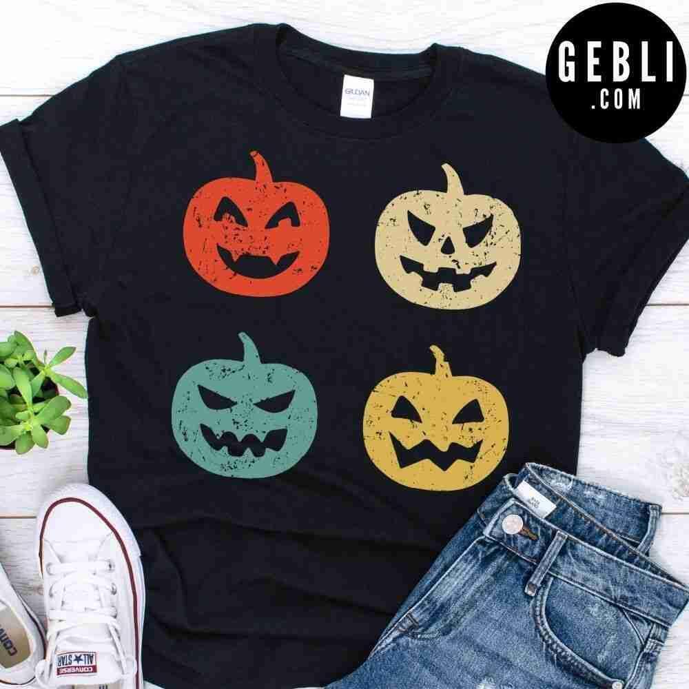 Pumpkins Emoji Halloween Retro Shirt